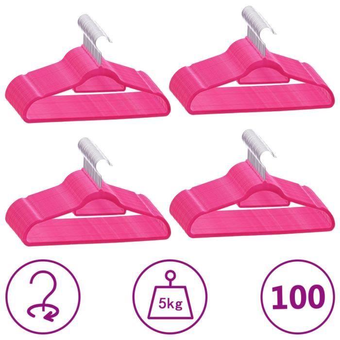 Cintres antidérapants - vidaXL - 100 pcs - Rose - Velours - Plastique ABC
