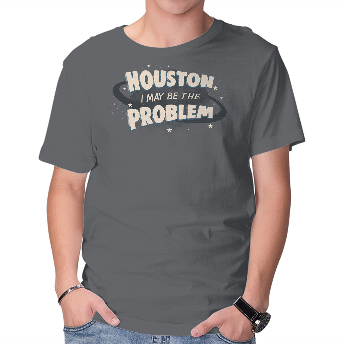 Unisex Crew Neck T-Shirt Houston I May Be The Problem Graphic Short Sleeve Casual Tee L