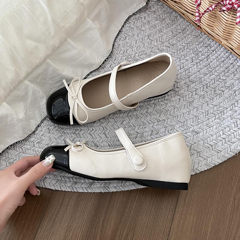 

Footwear Butterfly-Knot Women Flats With Shoes Female Shallow Soft Fashion Buckle Strap Ladies Flats Lolita Shoes 35 бежевый