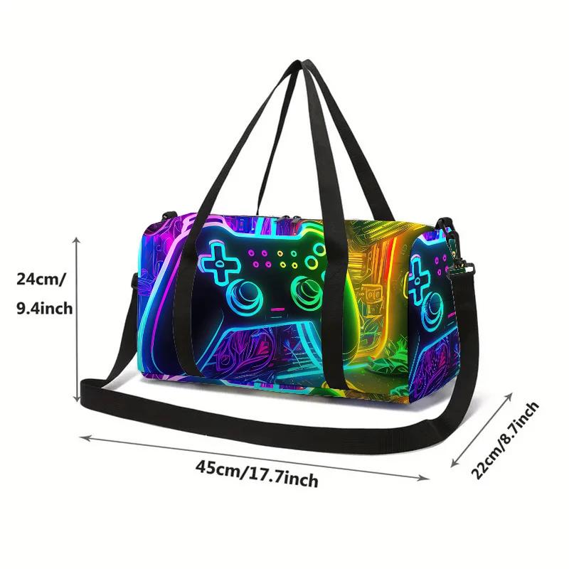Borsa da Viaggio Grande Capacità con Controller di Gioco al Neon Per Ragazzo e Ragazza Migliori Regali Duffel da Viaggio Cartoni Animati 2D Borsa a Mano Per Bambini