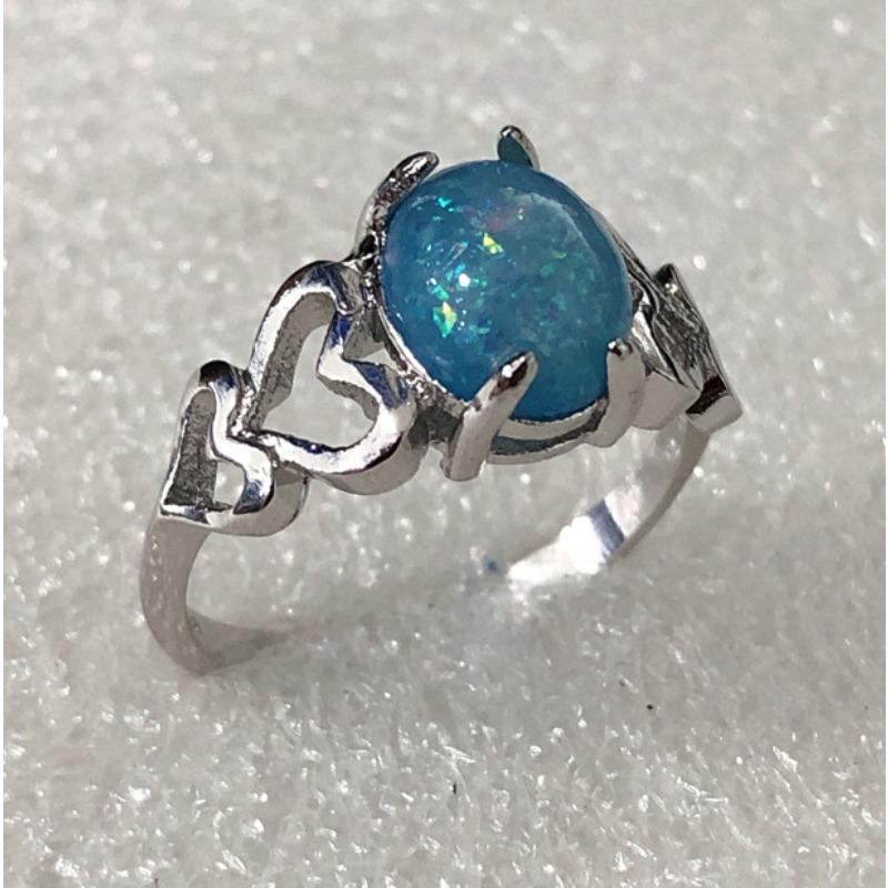 

Huajie Women s Colorful Opal Rings Heart Hollow Shape Delicate Wedding Female Copper Metal Ring Trendy 10 синій