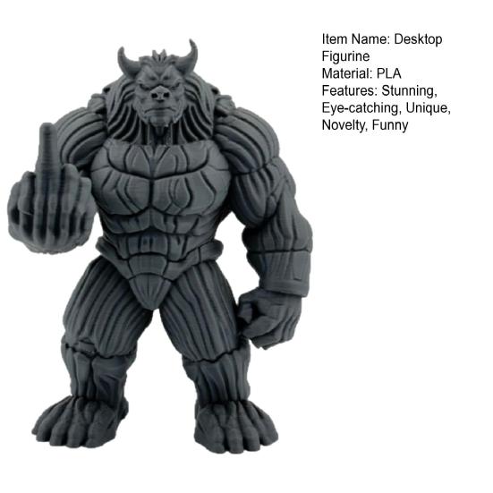 3D Printed Bull Figurine Novelty Middle Finger Bull Demon Statue Funny Muscle Bull Sculpture for Office Shelf Desk Decor
