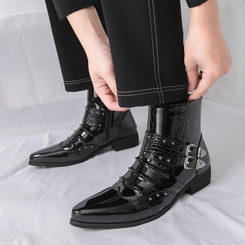 Men's British Style Autumn Leather Chelsea Boots - Shiny, Pointed Toe, High-Top, Formal, Casual, Short Boots