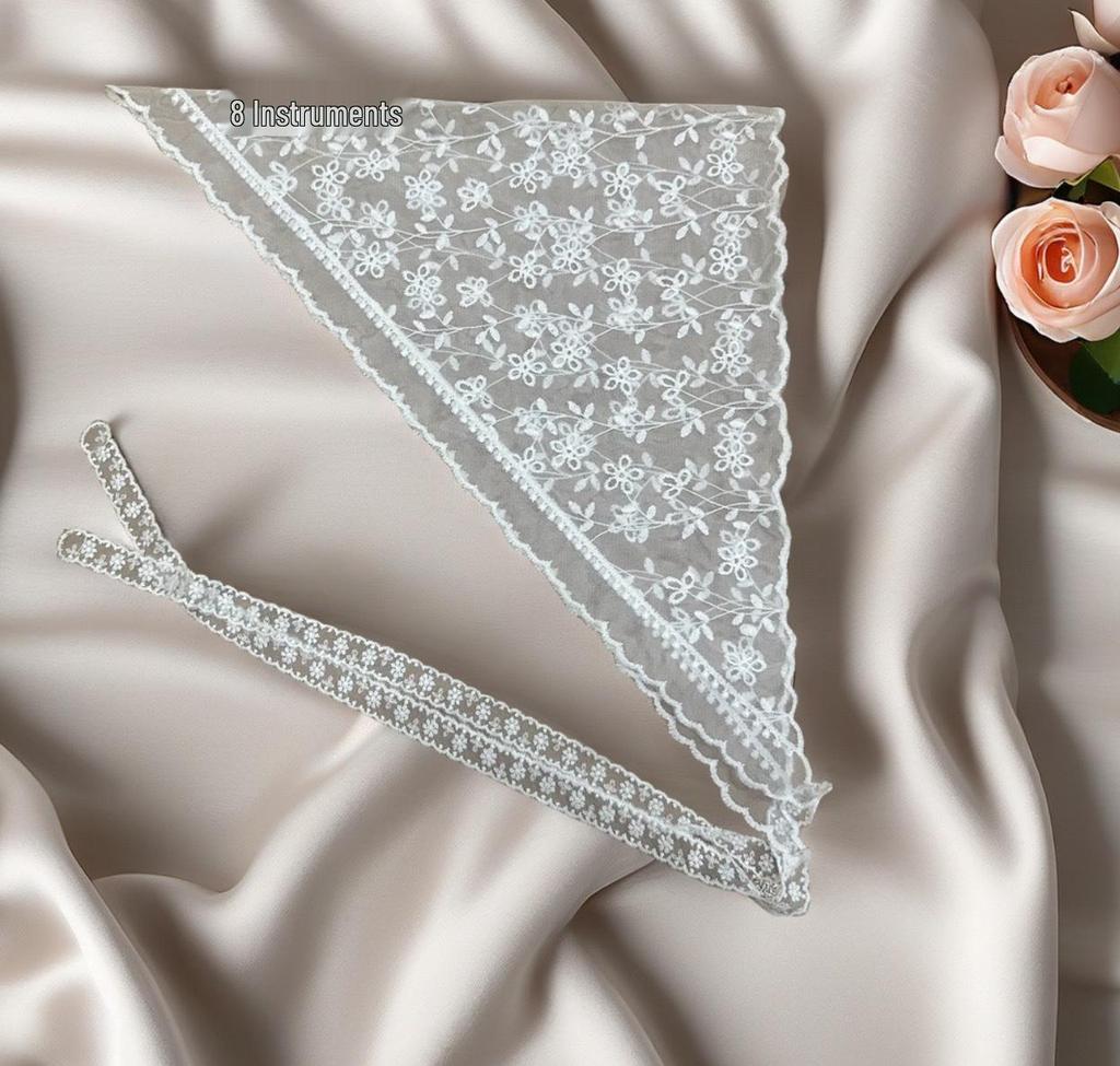 White Lace French Retro High-End Headscarf and Waistband for Women – Spring/Summer Triangle Wrap Hair Tie