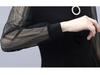 Dream 0121 Plus Size Women's V-Neck Lace Patchwork Dress with Long Sleeves - Slimming, Flattering Black Skirt