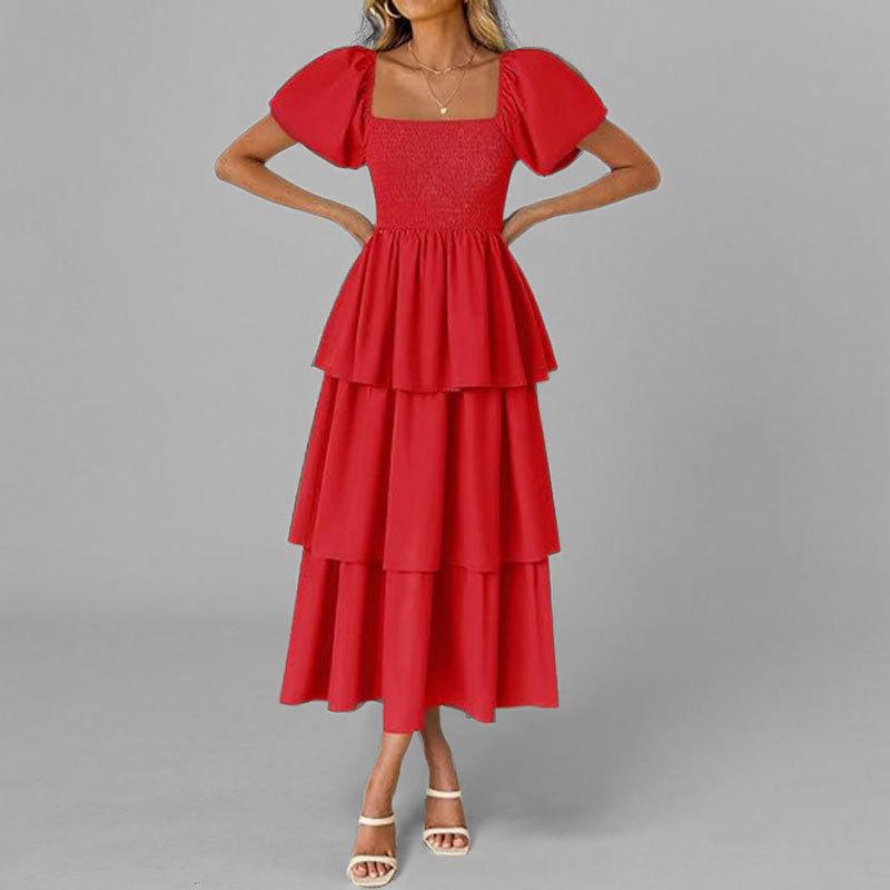 Spring New Women's Clothing Elegant and Elegant Waist-hugging Cake Skirt Solid Color Dress for Women