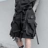 Pánské Street Punk Hip Hop Cargo Šortky s mnoha kapsami, Taktické Techwear, Délka ke kolenům, Široké nohavice
