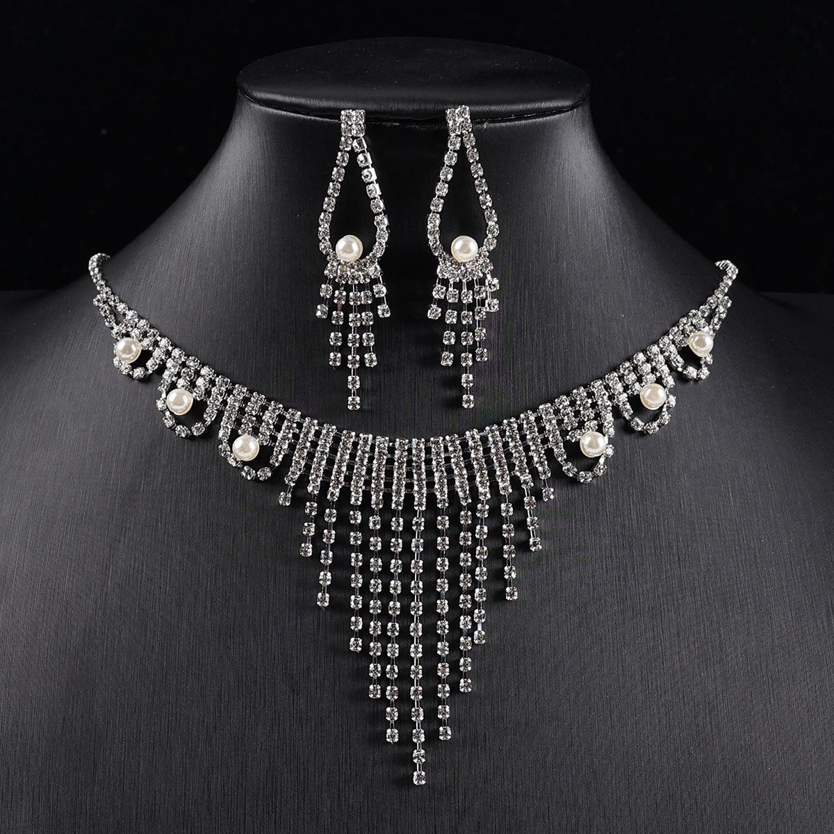 Elegant Bride Faux Pearl Tassel Jewelry Set with Necklace & Earrings