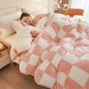 Checkerboard Thickened Coral Fleece Winter Blanket Double Sided Plush Warm Quilts for Bed Super Soft Queen Size Winter Comforter
