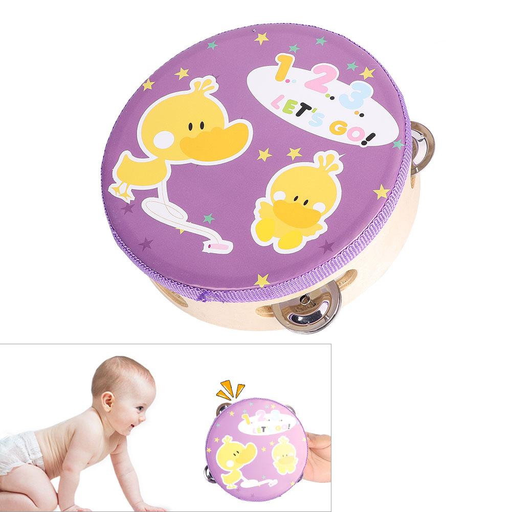 15cm Wooden Handheld Tambourine Hand Drum Bell Musical Percussion Instrument Toy Gift(2#)