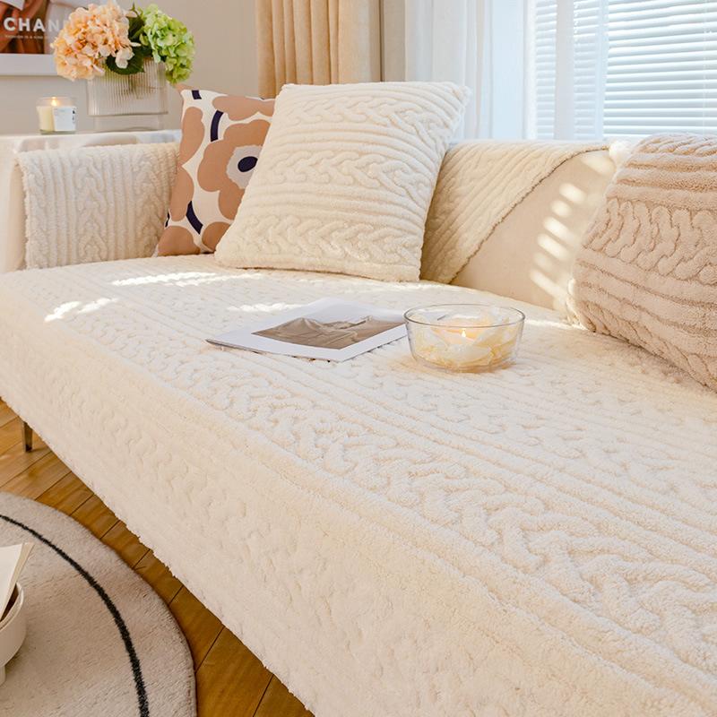 Sofa Cushion Winter Antislip Plush Simple Modern Cushion Cream Style Thickened Backrest Sofa Cover Slipcover Cover