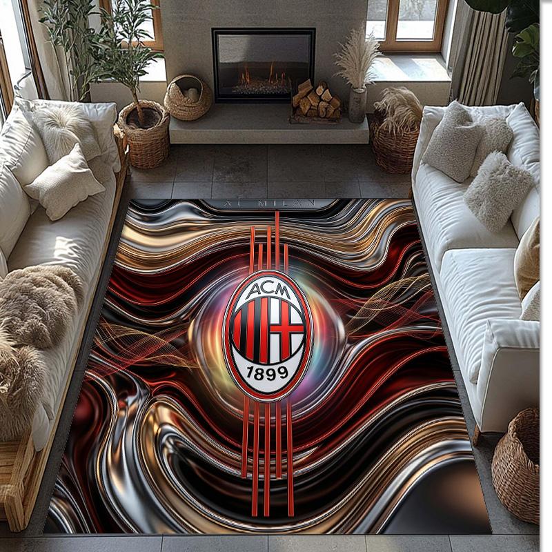 Tappeto in Flanella Stampato AC Milan Antiscivolo Morbido Poliestere Tappeto per Pavimento Tappetino Decorativo da Interno per Camera da Letto Soggiorno Divano Sala Giochi Decorazione Casa