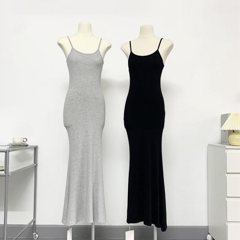 Abito Elegante Senza Maniche Aderente A Coda di Pesce Donna Estate Nuovo Monocolore Morbido Casual Abiti da Donna Moda Elegante Ufficio Signora Schiena Scoperta Sexy 25990