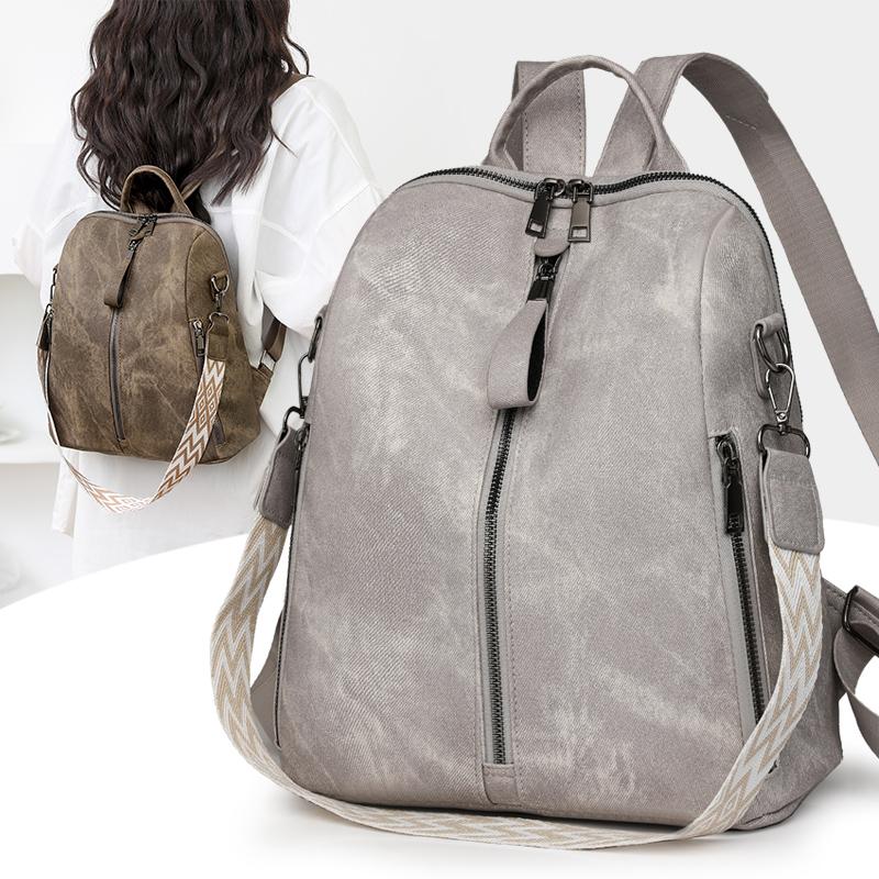 New Women Solid Color Backpack Fashion Casual Travel Women's Shoulder Bags Female Large Capacity PU Leather Retro Rucksack Purse