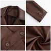Fashion Women Slim Fit Pu Leather Jacket Long Sleeve Lapel Collar Zipper Outerwear for Fall Winter