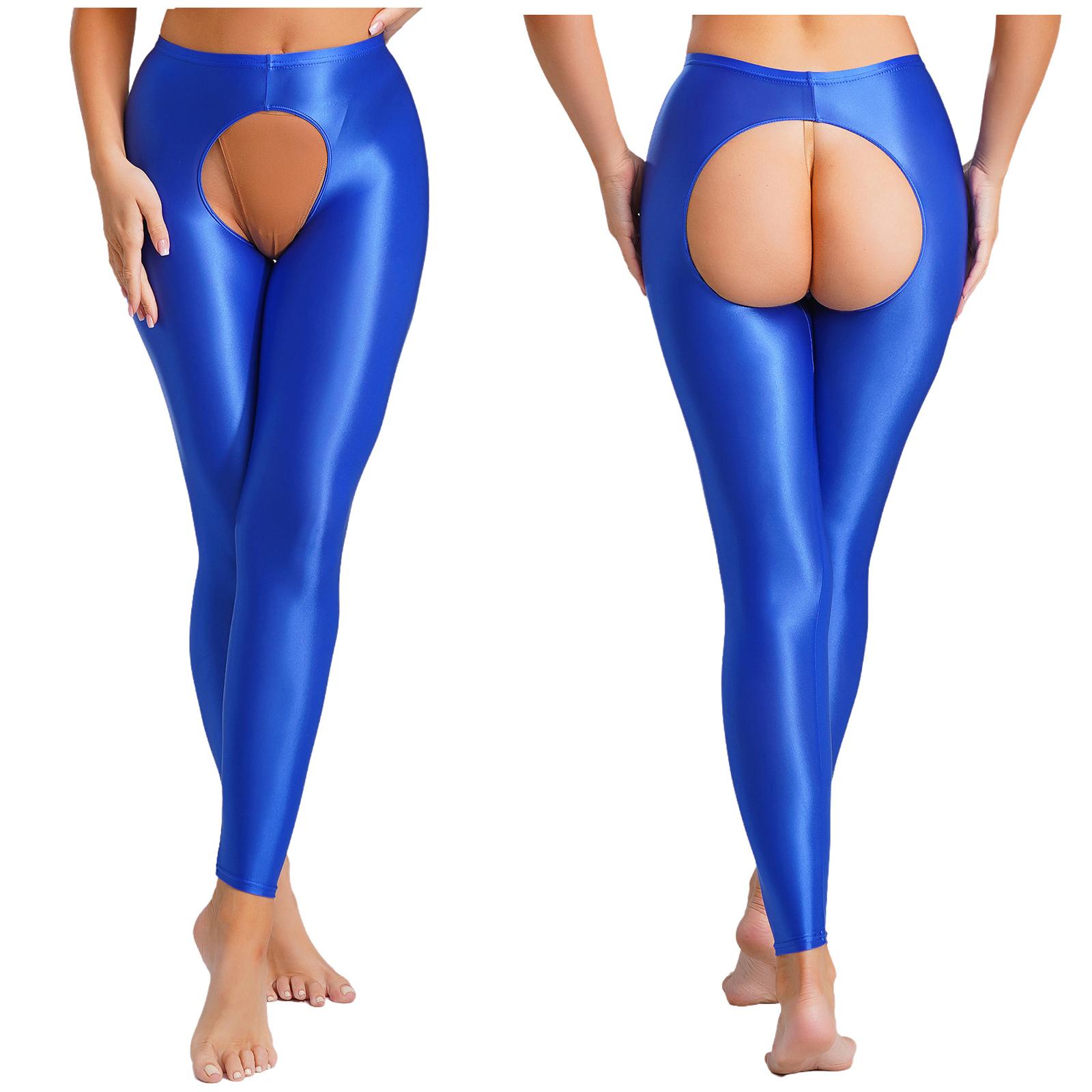 

Жіночі глянцеві легінси з високою посадкою, облягаючі колготки зі стратегічним розрізом, базові штани XL синій