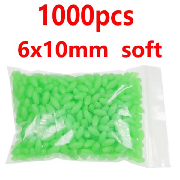 1000/3000PCS Wholesale Red Green Oval Soft Rubber Luminous Fishing Beads Glowing Sink Beads For Fishing Rigs Fishing Lure Tackle