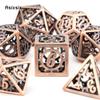 7-teiliges Kupferrad-Getriebe-Metallwürfel-Set aus hohlem polyedrischem Metall, geeignet für Rollenspiele, RPG-Brettspiele, Kartenspiele