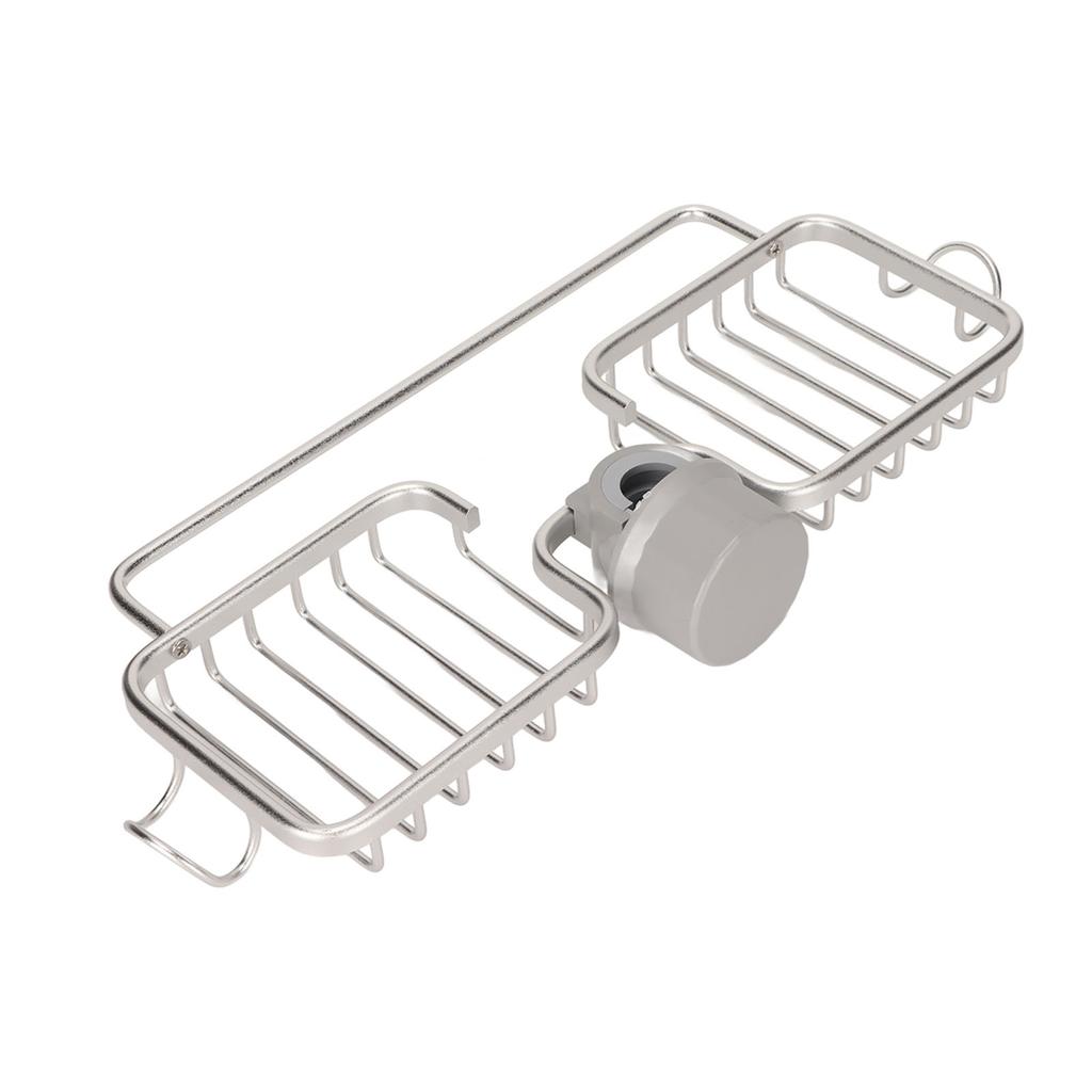 Faucet Storage Shelf Aluminum Plastic Two Containers with Towel Rod for Sponge Rag Kitchen Bathroom