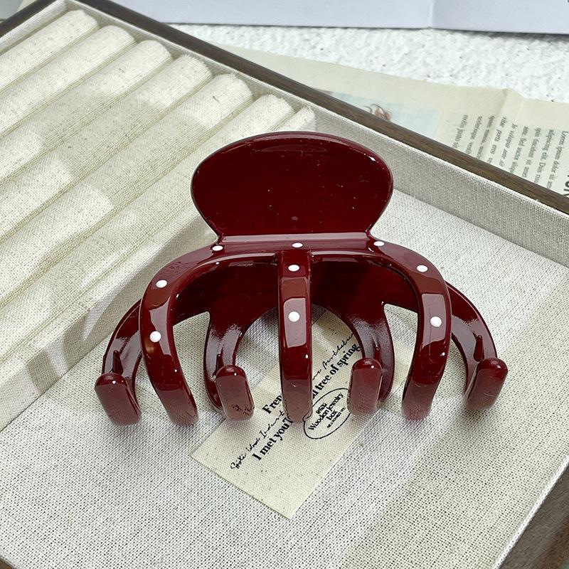 Ancola Wine Red Polka Dot Acrylic Claw Hair Clip