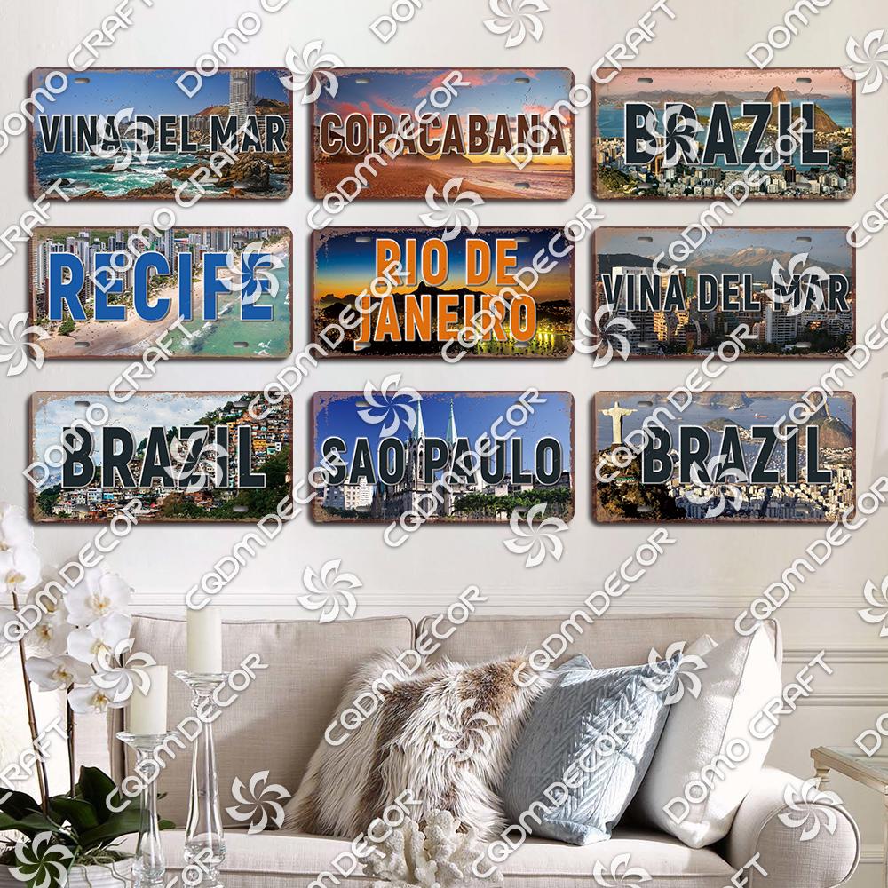Retro National City Plaques Metal Plate Chile Brazil Mexico Metal Tin Signs Garage Car Club Living Room Home Wall Decor