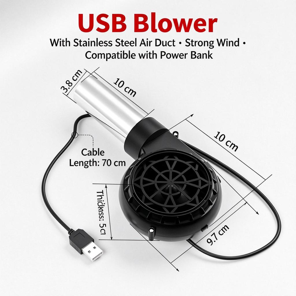 Portable USB Fire Blower for Camping BBQ, Mini Wood Stove Fan, Variable Speed Control Outdoor Fire Starter for Barbecue, Campfire, Hiking