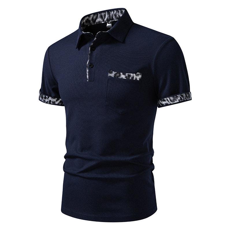 Summer Men's Solid Pocket Splicing Polo Shirts Short Sleeve Breathable Casual Contrast Color Lapel Collar Streetwear Basic Tops