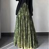 Retro Women's Velvet Long Skirt  Printed Velvet Skirt Autumn and Winter Thick Flared A-Line Skirt