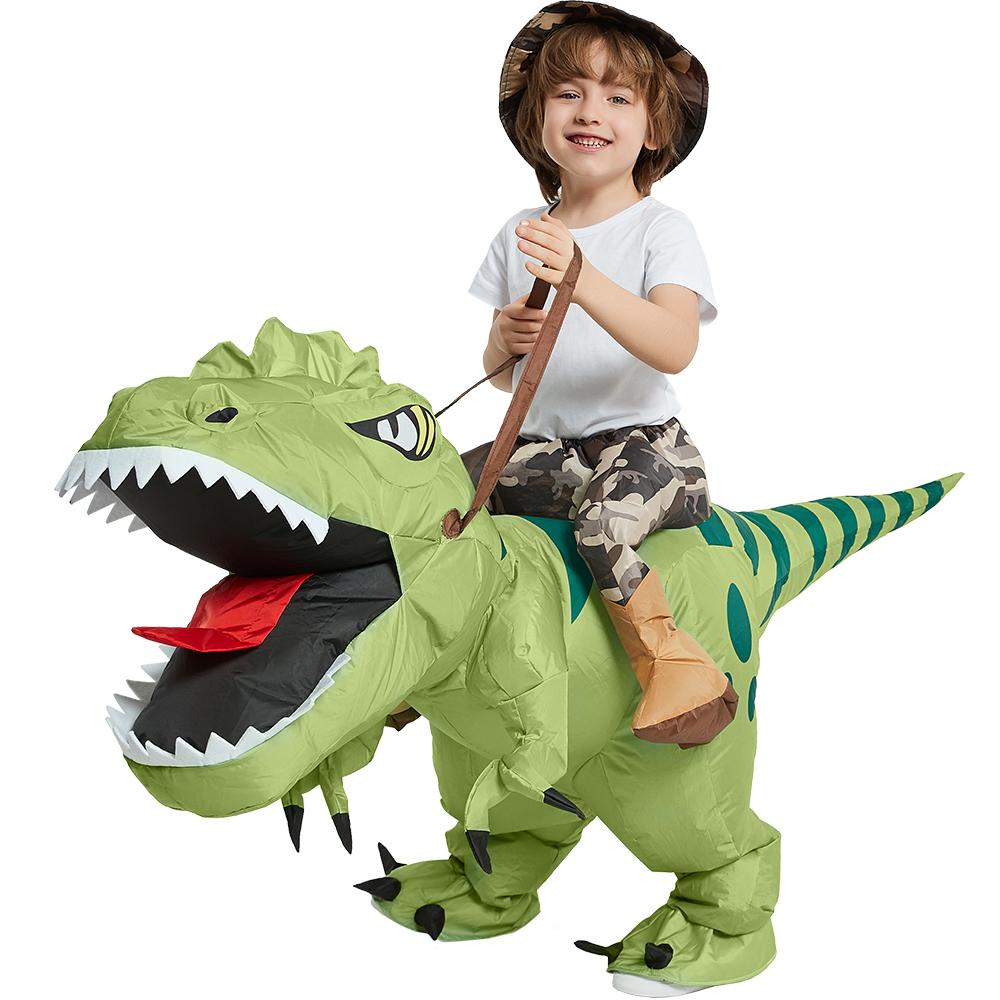 Inflatable Dinosaur Ride On Costume T-Rex Fancy Dress Blow Up Halloween Cosplay Party Outfit Funny Animal Themed Dress-Up