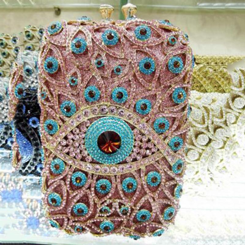 WHTUOHENG Crystal Evening Clutches Bags Multicolored Diamond Gold Metal Bag Hollow Out Luxury Designer Handbags Lady Girl Dinner