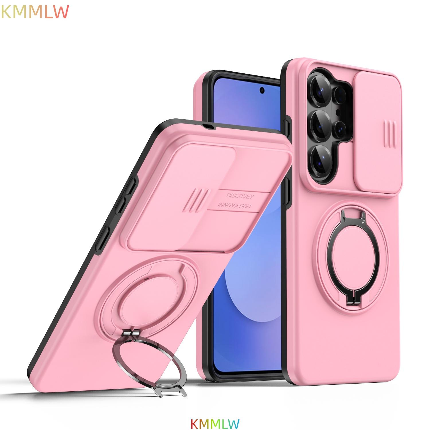 

Shockproof For Magsafe Magnetic Case For Samsung Galaxy S26 Ultra S25 S24 Plus S23 Slide Camera Lens Ring Stand Protect Cover Galaxy S24+ рожевий