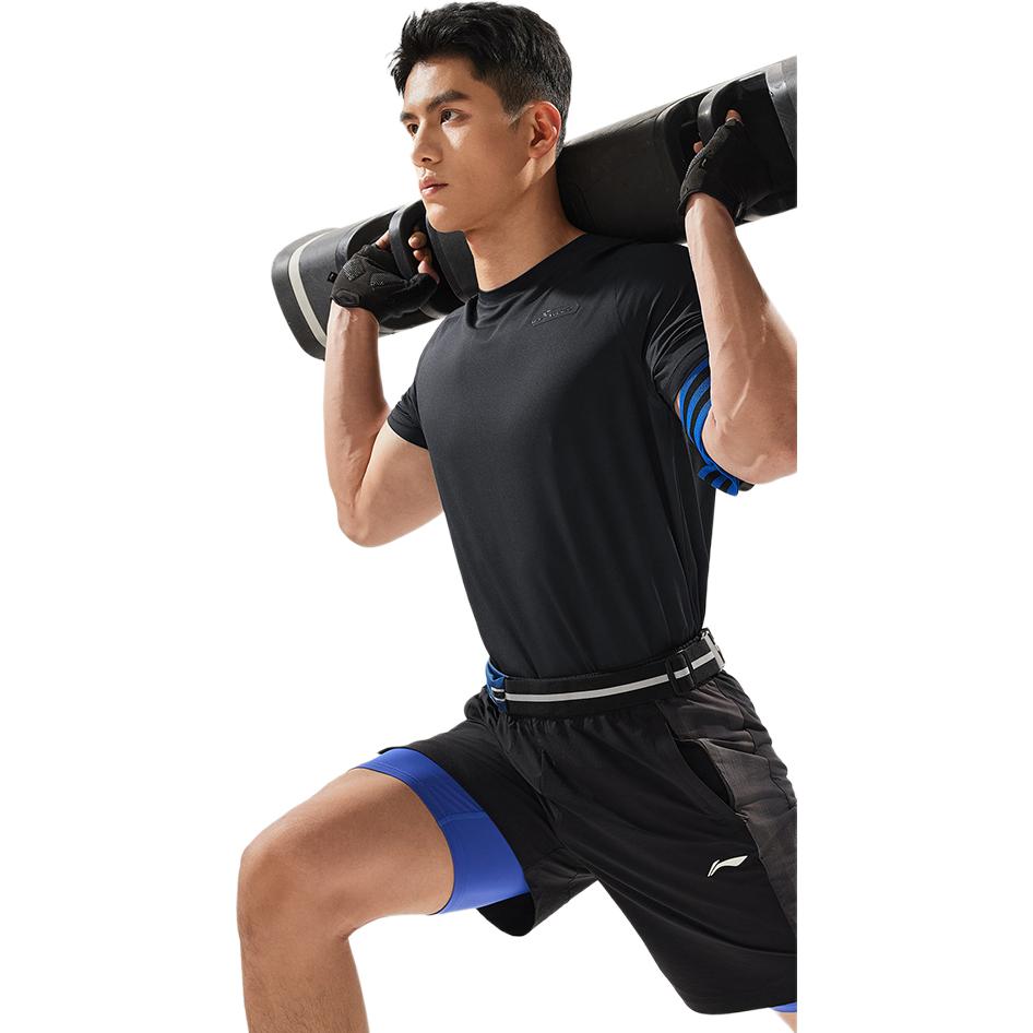 Li-Ning Breathable Solid Color Round Neck Versatile Sports Short Sleeve T-Shirt Men Tops Black ATSU031-1
