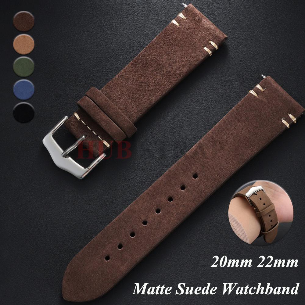 20mm 22mm Quick Release Vintage Matte Soft Suede Leather Strap Brown Watch Bands Calfskin Bracelet Women Men Watch Accessories