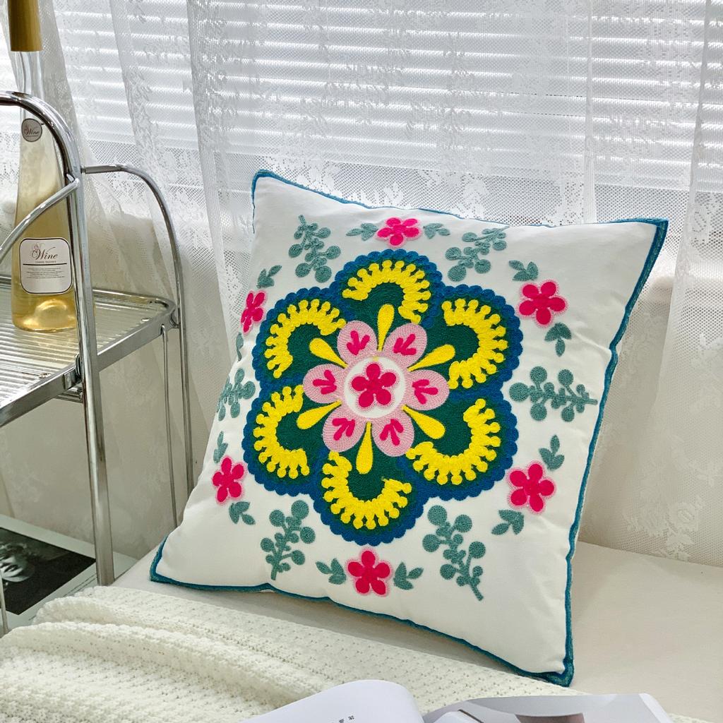 45x45cm Ethnic-Style Floral Embroidered Pillowcase Cojines Cotton Owel Embroidered Throw Cushion Cover Headboard Pillowcases