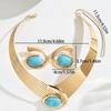 Exaggerated Coarse Turquoise Personalized Set Gold-plated Alloy Collars Necklaces Earrings Women's Gift Party