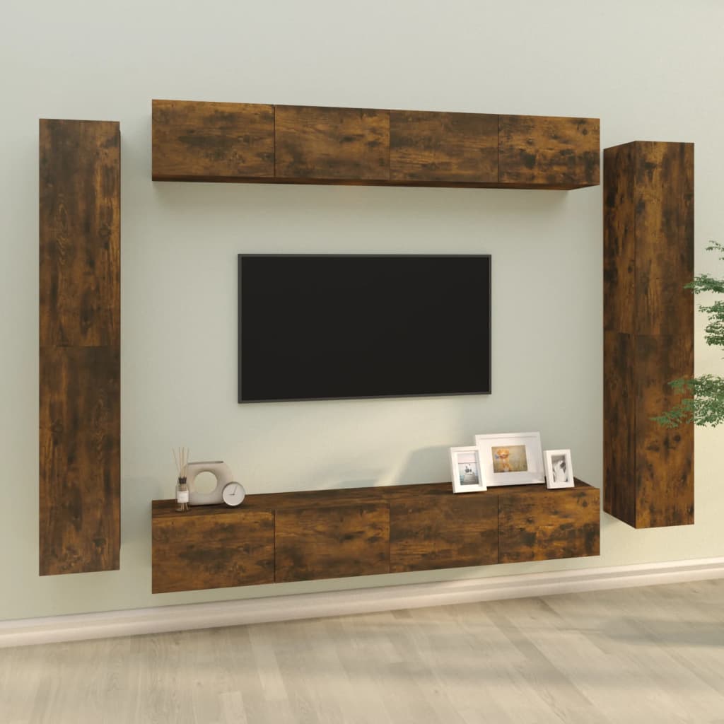 8 piece TV cabinet set smoked oak effect particleboard