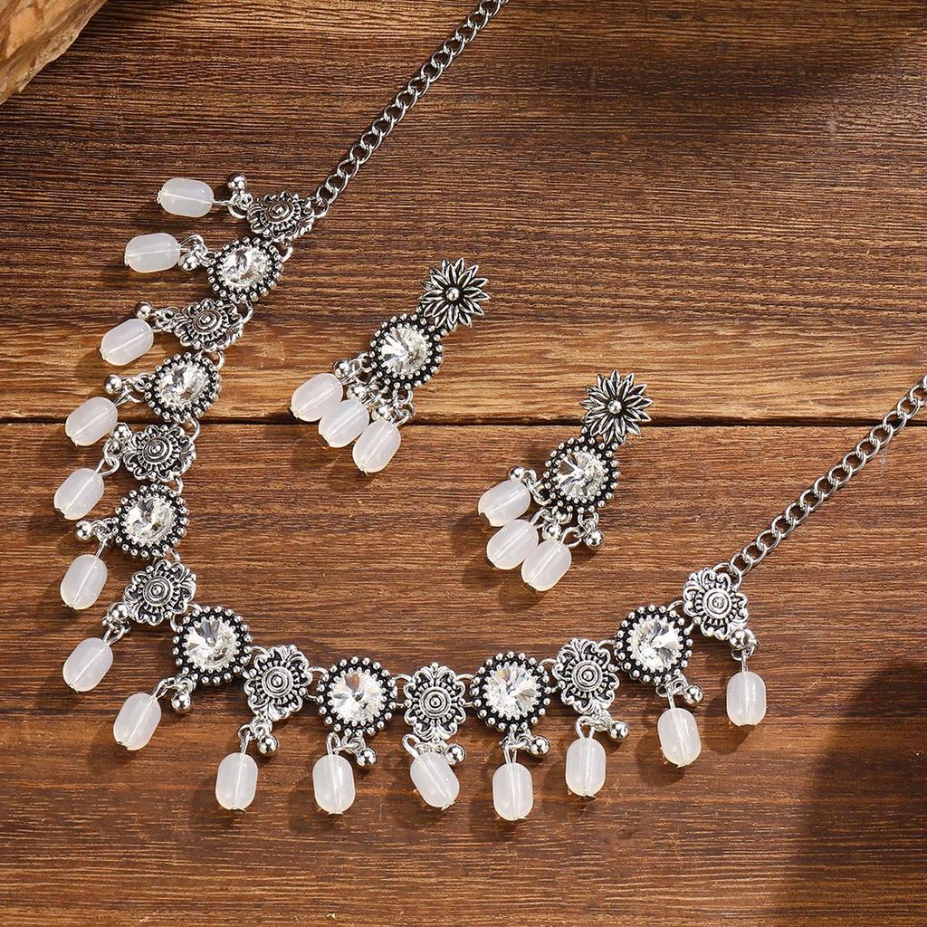 Boho Chic Beaded Tassel Choker Necklace & Retro Earrings Set for Women