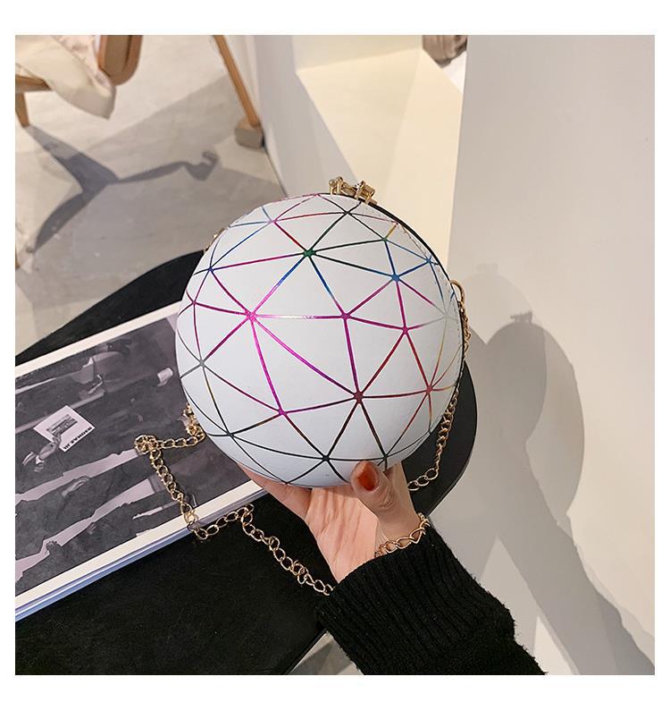 2024 New Bag Women's Shoulder Messenger Small Round Bag Basketball Bag Geometric Pattern Chain Messenger Bag Personalized Women's Bag