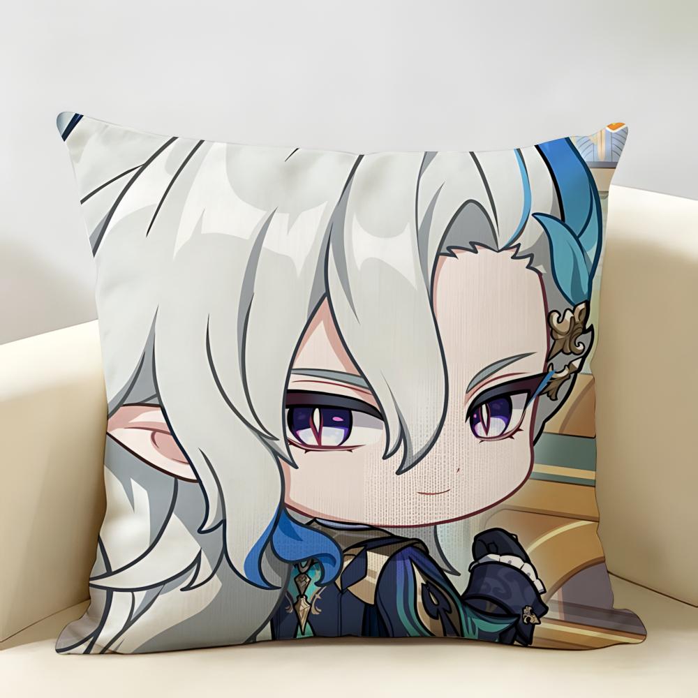 Neuvillette Cute Genshin Impact Cushion Cover Natural Linen Organic Fabric DoubleSided Printing Room Sofa Decor Pillow Case