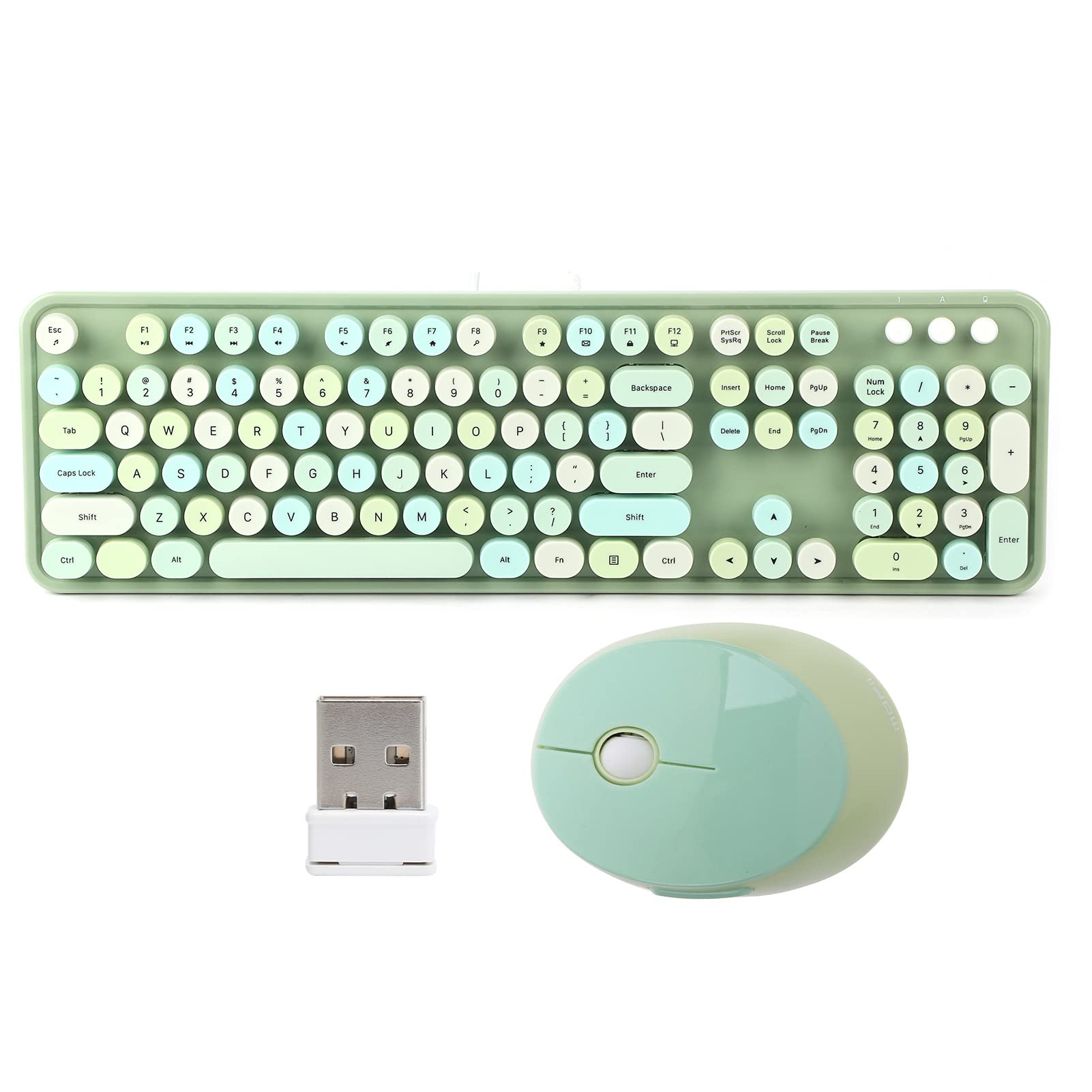 

Cute Wireless Keyboard and Mouse Set for Office Mechanical Retro Typewriter USB Compatible 104-Key Desktops, Feel, Style, (Green Mix)