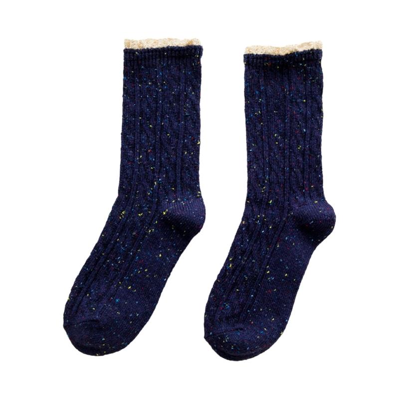

Colorful Dots Middle Tube Frilly Cotton Crew Socks for Womens Ruffle Lace Patchwork Thick Cable Knit Slouch Boot Socks One Size темно-синий