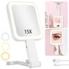 LunarCorky Hand 1x 15x LED Makeup USB Makeup Tabletop Mirror with Handheld Travel Mirror Double-Sided Mirror, & Magnification, Light, Mirror,