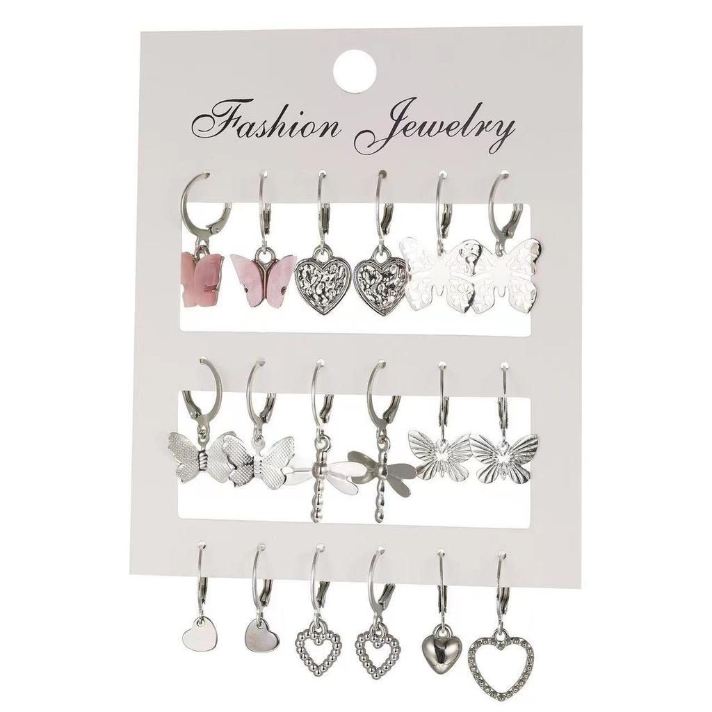 Hot-selling European and American metal earrings set, women's animal butterfly snake shape niche earrings set