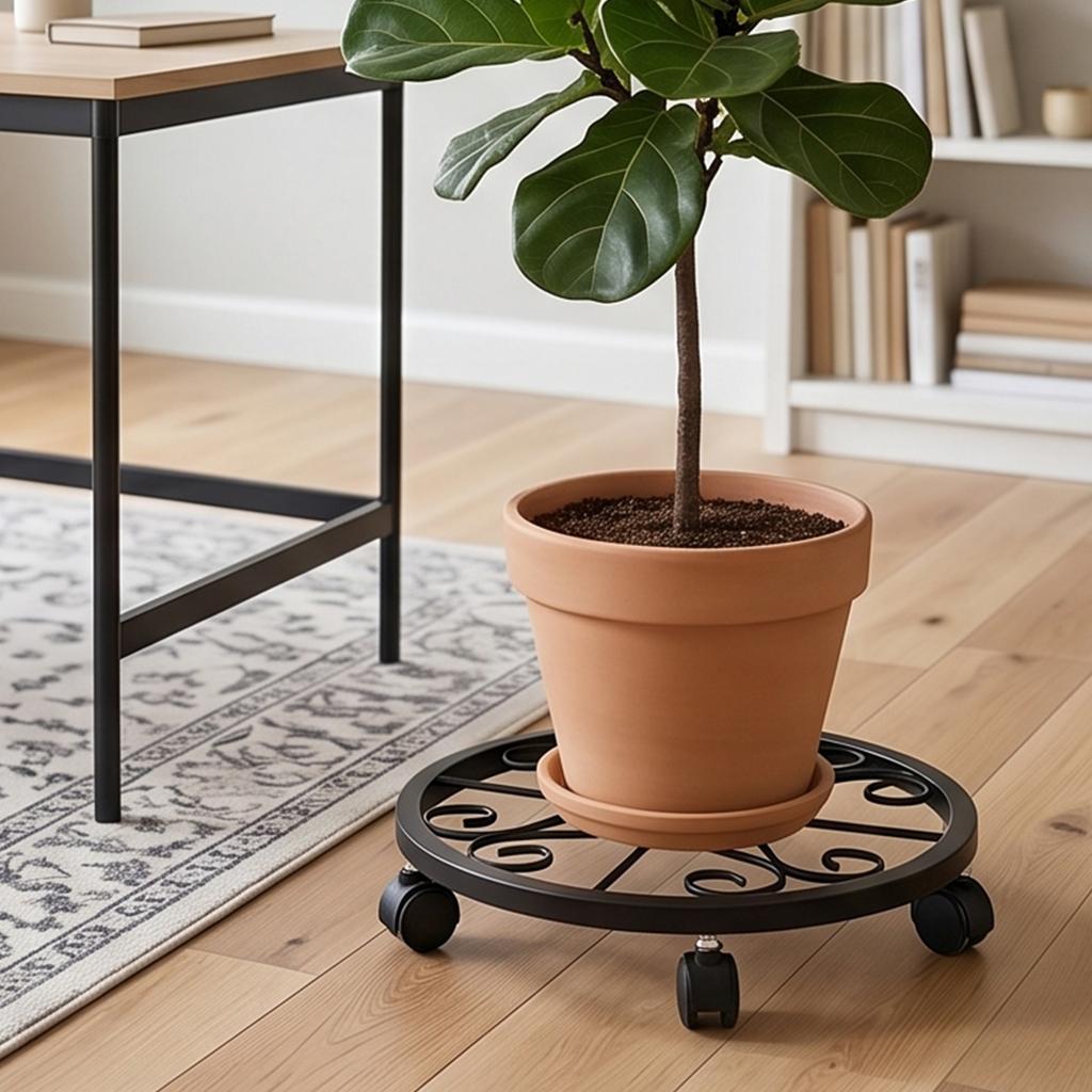 Mobile Flower Pot Tray With Detachable Casters Strong Load Bearing Plant Saucers With Locking for Indoor and Outdoor Plants