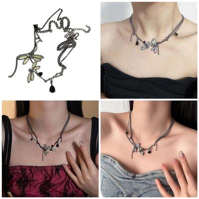 Dragonflys Pendant Necklace Adjustable Length Neckchain Unique Collarbone Chain Jewelry Fashionable Accessory for Women