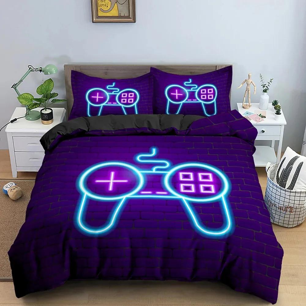 Gaming Gamepad Videospiel Neon Bequem Bettdecke Bettbezug Kissenbezug Bettwäscheset Kinder Schlafzimmer Dekoration Heimtextil
