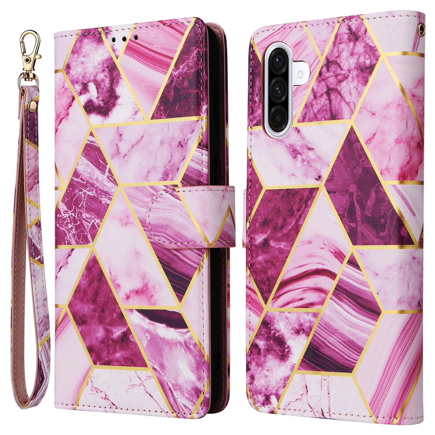

For Samsung Galaxy A17 5G/A26 5G Case Lacquered Marble Pattern Leather Phone Cover with Wrist Strap Purple