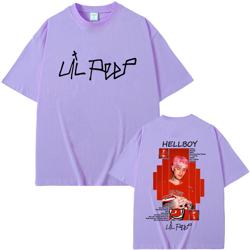 Rapper Lil Peep Hellboy Album Grafica Maglietta Uomo Donna Hip Hop Moda Streetwear Abbigliamento Maschile Casual Oversize Maglietta in Cotone