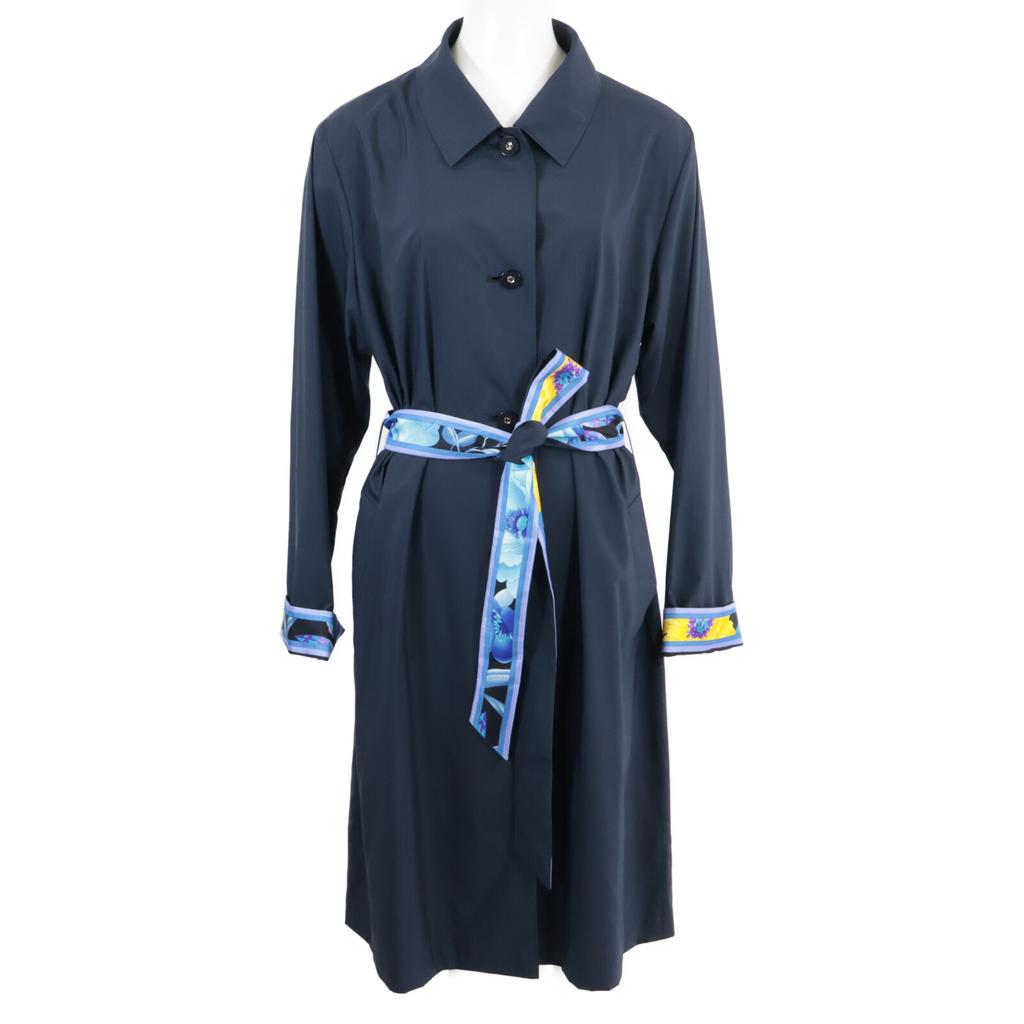 LEONARD 0388350 Water-repellent Nylon and Silk Belted Spring Coat Coat 42 NavyUsed