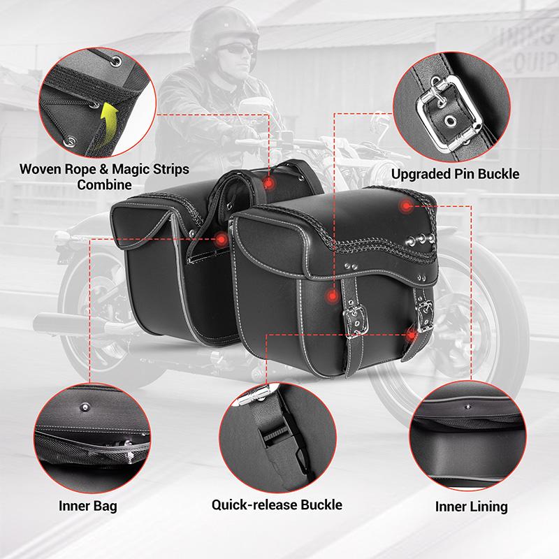 A Pair of Motorcycle Saddlebags Synthetic PU Leather Side Bags Tool Storage Bag Universal Fit For Honda/Suzuki/Kawasaki/Yamaha